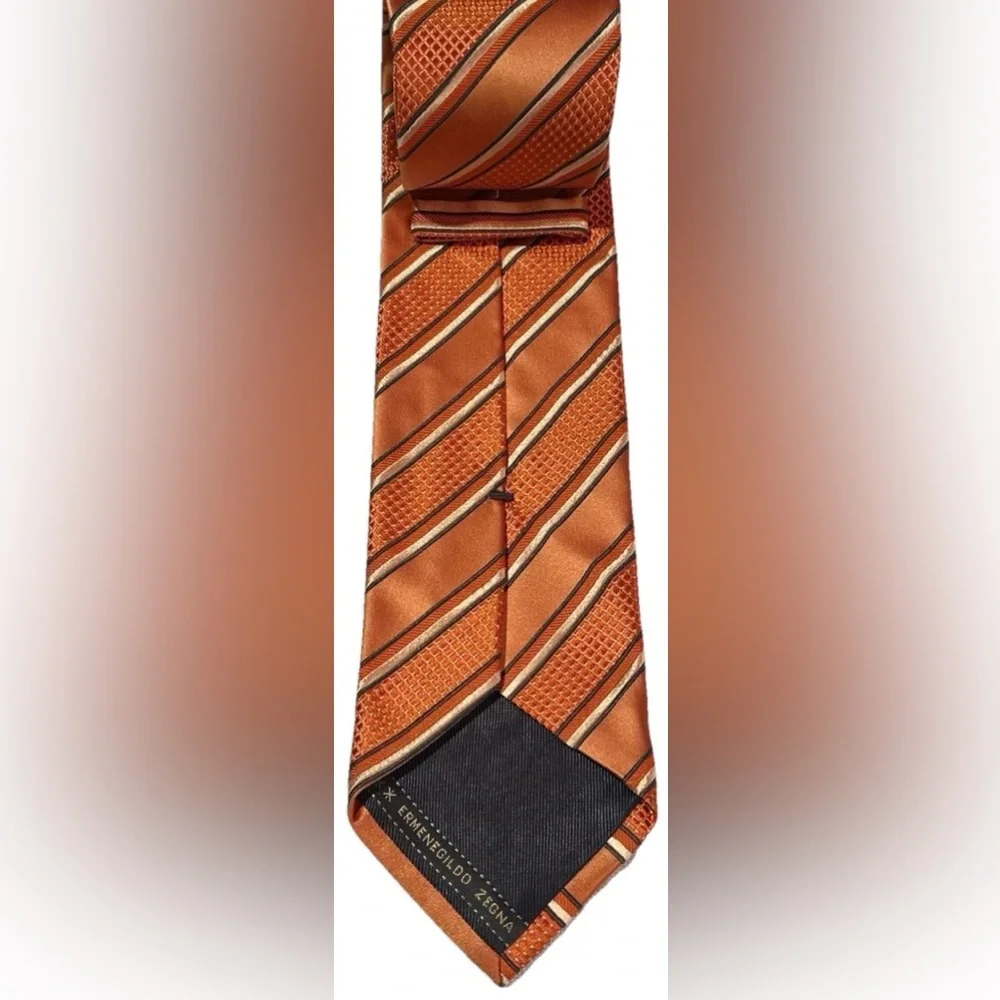 $250 NEW ERMENEGILDO ZEGNA TIE SILK ORANGE TANGERINE TONES DIAGONAL STRIPES
